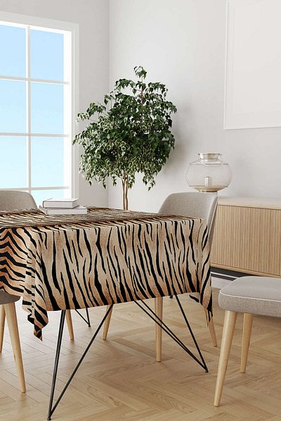 Cango Home Кафява черна покривка за маса с дигитален печат с шарка на зебра Cgh366-ms