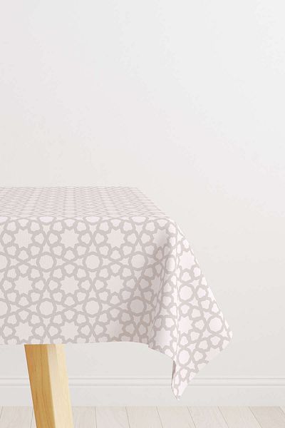 Cango Home Cream Beige Ramadan Themed Decorative Patterned Digital Printed Tablecloth Cgh1314-2-ms