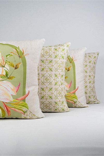Cango Home Double Sided Green Cream Decorative Flower Patterned 4-Piece Digital Printed Throw Pillow Cover Set 4kmbs263-ct
