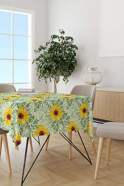 Cango Home Yellow Green Sunflower Patterned Digital Printed Tablecloth Cgh1113-ms