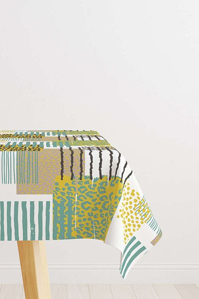 Cango Home Yellow Blue Modern Leopard Pattern Digital Printed Tablecloth Cgh356-ms