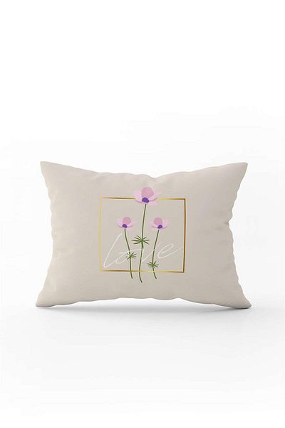 Cango Home Husă de pernă cremă Love Written cu model de flori imprimată digital Cgh1014-3550 imprimată pe două fețe