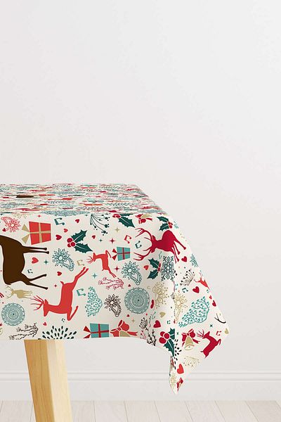 Cango Home Red Multicolored Christmas Themed Digital Printed Tablecloth Cgh867-ms
