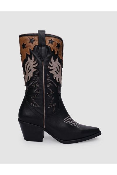 Cabani 100% Genuine Leather Women's Black Zippered Cowboy Boots