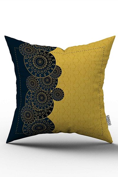 Cango Home Navy Blue Yellow Ramadan Themed Decorative Patterned Digital Printed Throw Pillow Cover CGH1342