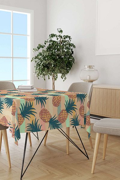 Cango Home Orange Green Pineapple Tablecloth Cgh146-ms