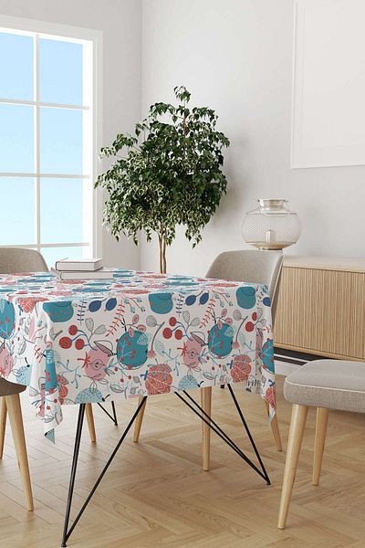 Cango Home Albastru Roz Decorativ Frunze Și Flori Modele Imprimate Digital Masă Cgh591-ms