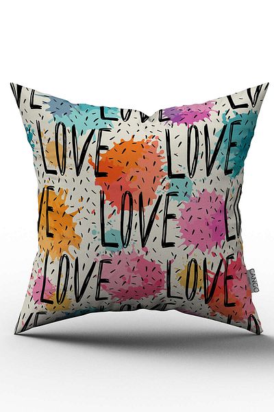 Cango Home Față de pernă cu două fețe, albă, multicoloră, scrisă cu dragoste - Cgh068-ct
