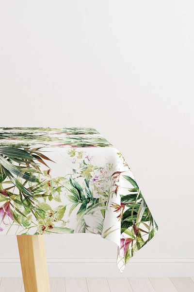 Cango Home Green and White Tropical Leaf Patterned Tablecloth Cgh028-ms