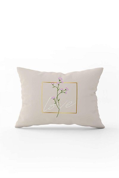 Cango Home Husă de pernă crem Love Written cu model de flori imprimată Cgh1010-3550 imprimată pe două fețe