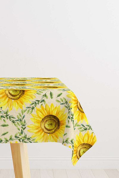 Cango Home Yellow Green Sunflower Patterned Digital Printed Tablecloth Cgh1110-ms