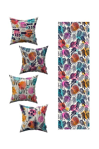 Cango Home Husă de pernă albă, multicoloră, modernă, decorativă, cu model, 4 piese, 1 set de alergători 4kmbs81-rs-01