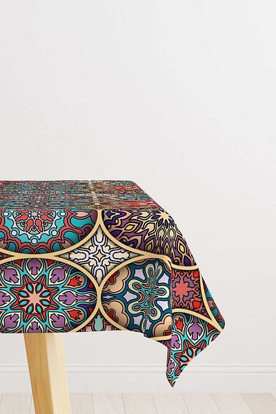 Cango Home Yellow Multicolor Retro Vintage Patterned Digital Printed Tablecloth Otyk024-ms