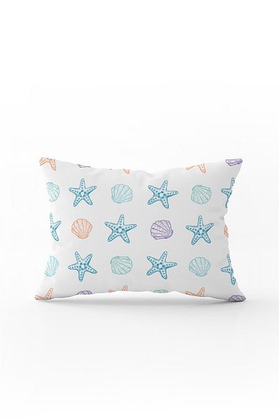 Cango Home Față de pernă cu două fețe, 35x50, alb, albastru, stea de mare, cu model de stridii - Cgh008-3550