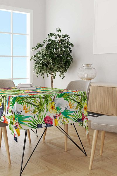 Cango Home Alb, multicolor, flori tropicale și model de păsări, birou imprimat digital Yst07-ms