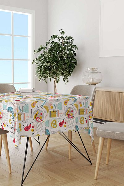 Cango Home Masă de birou decorativă cu imprimare digitală cu tematică de bucătărie albă multicoloră Cgh587-ms