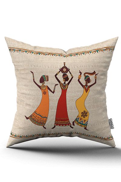 Cango Home Pernă de pernă cremă cu două fețe C cu figuri etnice africane