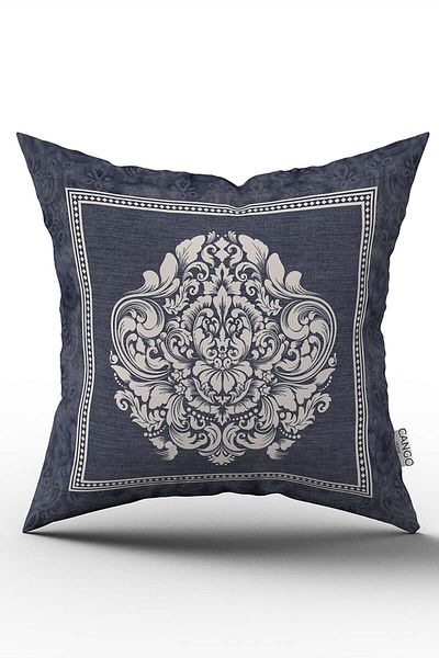 Cango Home Față de pernă cu două fețe, albastru, alb, decorativ, cu model damasc, imprimată digitală, Cgh1053