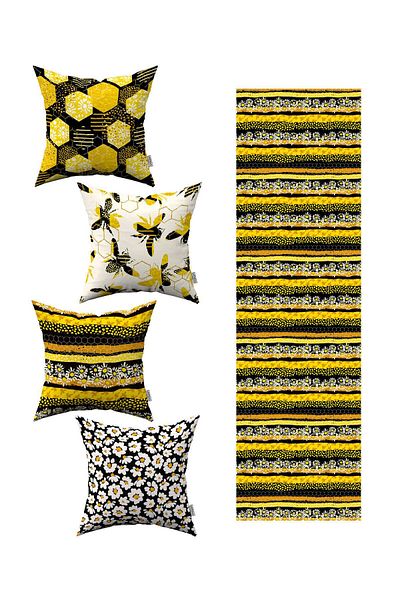 Cango Home Yellow Black Bee Daisy Patterned 4-Piece Throw Pillow Cover 1 Runner Set 4kmbs288-rs-2