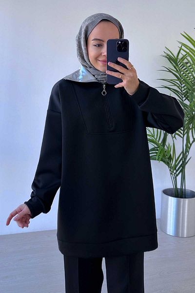 Ka Hijab Shiny Collar Detailed Scuba Hijab Set of 2 - Black