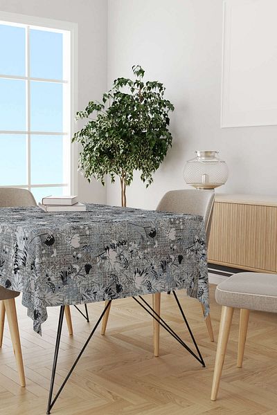 Cango Home Față de masă florală gri neagră Cgh124-ms