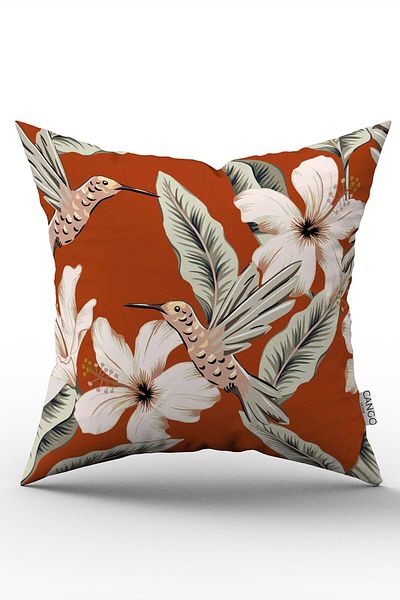 Cango Home Orange Flower Patterned Digital Printed Throw Pillow Cover CGH1387