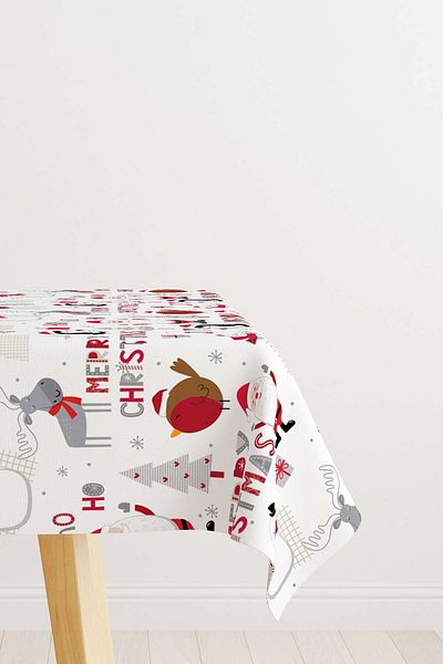 Cango Home Red Gray Christmas Themed Digital Printed Tablecloth Cgh798-ms