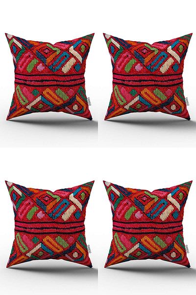 Cango Home Red Ethnic Digital Printed Throw Pillow Cover Set 4kmbs326