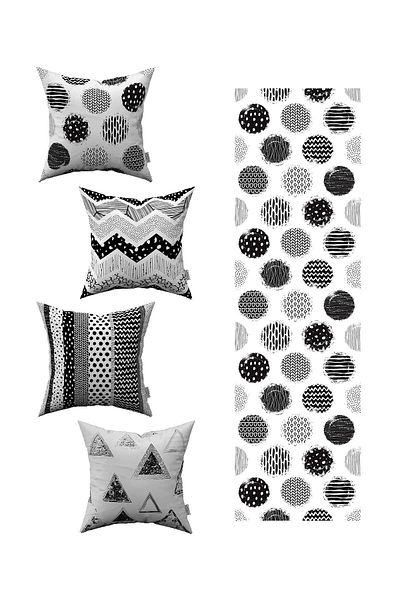 Cango Home Husă de pernă din 4 piese cu model geometric alb-negru 1 set de alergători 4kmbs82-rs-04