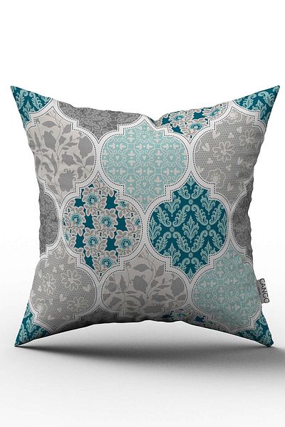 Cango Home Față de pernă cu două fețe, albastru, gri, etnică, florală - Cgh132-ct