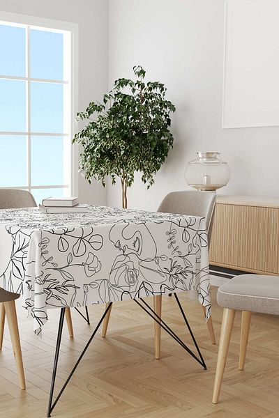 Cango Home Alb Negru Modern Silhouette Figure Model Digital Printed Table Shirt Cgh514-ms