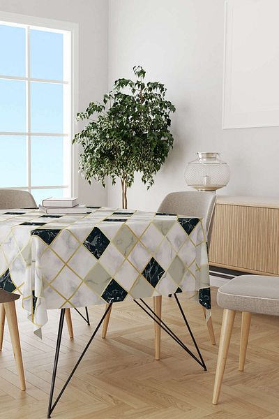 Cango Home Alb Negru Geometric Abstract Marmură Model Imprimat Digital Masă Ylms82-ms