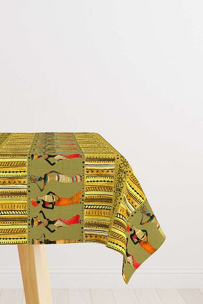 Cango Home Yellow Green African Style Patterned Digital Printed Tablecloth Cgh586-ms