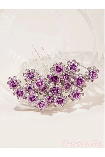 Cinderella Pachet de 10 mini agrafe cu model de flori din piatră de cristal - cataramă violet deschis, accesorii pentru păr cu henna