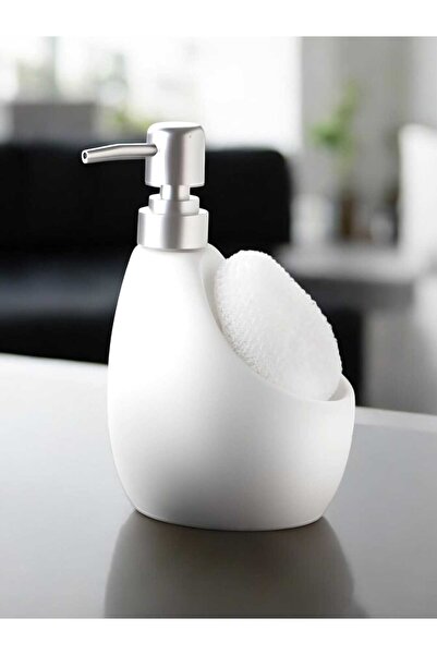 Mucha Seramik Mat Beyaz Süngerli Banyo Mutfak Sıvı Sabunluk 500ml Bulaşık Det...