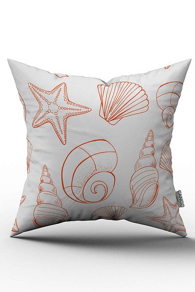 Cango Home White Orange Marine Sea Pattern Throw Pillow Pillow Case - Cgh012