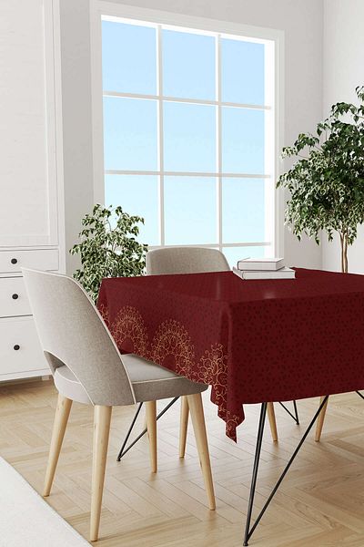 Cango Home Red Claret Red Ramadan Themed Motif Patterned Digital Printed Tablecloth Cgh1286-ms-2