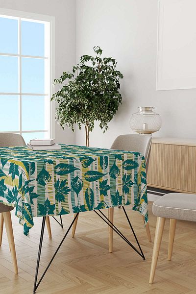 Cango Home Green Yellow Decorative Leaf Patterned Digital Printed Tablecloth Cgh1196-ms