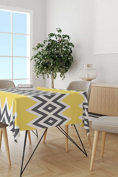 Cango Home Yellow Gray Decorative Zigzag Patterned Digital Printed Tablecloth Yst12-ms
