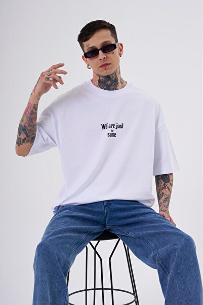 Machinist Men's The Quandary Printed Oversize White T-Shirt