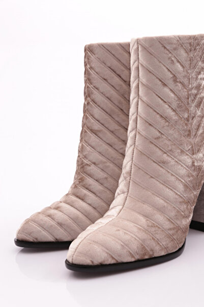 DGN Kadın Topuklu Bot Vizon Kadife 1016233210