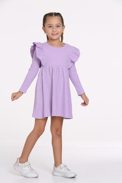 ADİFA KIDS Kolları Fırfırlı Uzun Kollu Kız Çocuk Elbise