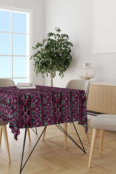 Cango Home Pink Black Ethnic Abstract Patterned Tablecloth Cgh260-ms