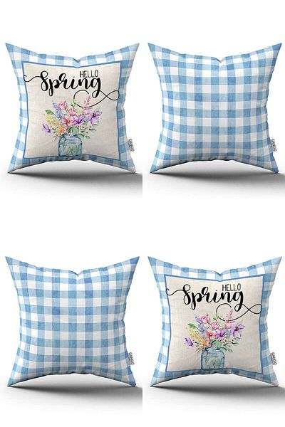 Cango Home Set de 4 huse de pernă cu imprimare digitală, cu model floral, cu tema de primăvară, alb și albastru - 4kmbs269