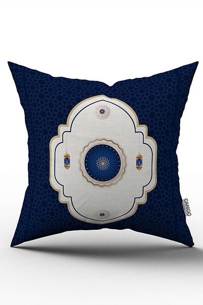 Cango Home Navy Blue White Ramadan Themed Decorative Patterned Digital Printed Throw Pillow Cover CGH1314
