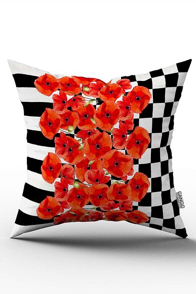 Cango Home Double Sided Red and Black Striped Floral Print Throw Pillow Cover - Cgh1073