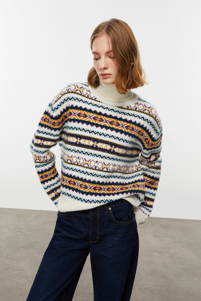 Mudo Jacquard Fishing Collar Knitting Sweater