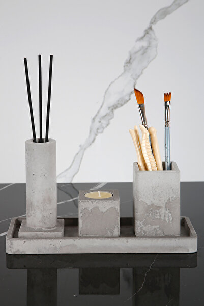 betonmall Σετ μπάνιου από σκυρόδεμα 4 τεμαχίων με μαρμάρινο σχέδιο Θήκη οδοντ...