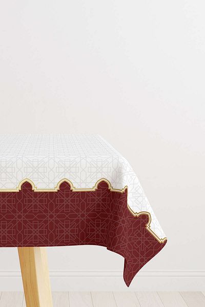 Cango Home Red and White Ramadan Themed Decorative Patterned Digital Printed Tablecloth Cgh1313-ms