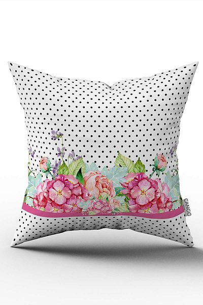 Cango Home Double Sided Pink White Polka Dot Flower Patterned Digital Printed Throw Pillow Cover Cgh1079